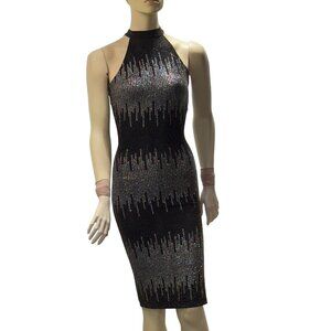 UPTOWN USA Womens Black Glitter Bodycon Midi Dress Size M